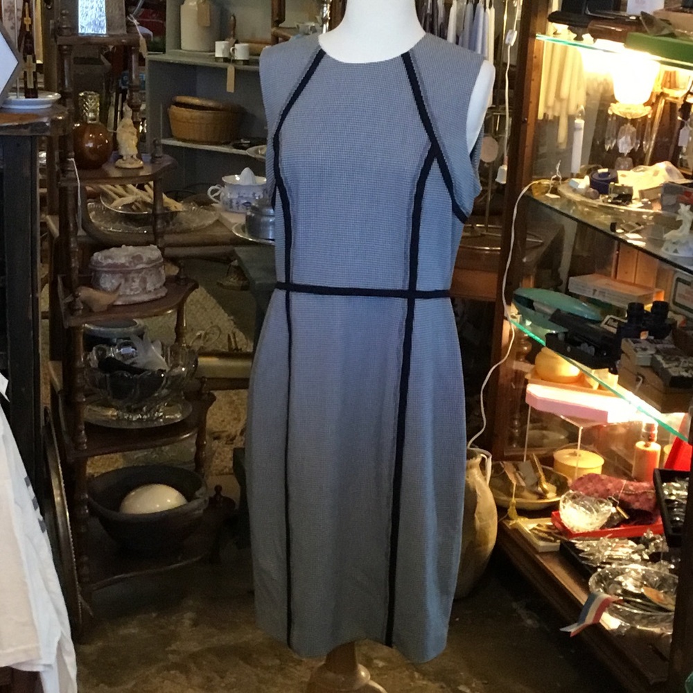 0241 Calvin Klein Black & White Midi Dress with Black Trim; NWT size 10